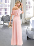 Amina A-Line Off-the-Shoulder Floor-Length Chiffon Bridesmaid Dress With Bow(s) Cascading Ruffles STAP0013121