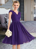 Danika A-Line V-neck Knee-Length Chiffon Lace Bridesmaid Dress STAP0013122