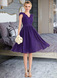 Danika A-Line V-neck Knee-Length Chiffon Lace Bridesmaid Dress STAP0013122