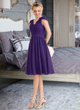 Danika A-Line V-neck Knee-Length Chiffon Lace Bridesmaid Dress STAP0013122