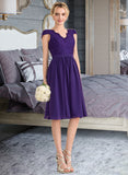 Danika A-Line V-neck Knee-Length Chiffon Lace Bridesmaid Dress STAP0013122