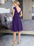 Danika A-Line V-neck Knee-Length Chiffon Lace Bridesmaid Dress STAP0013122