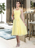 Keira Halter Empire Knee-length Chiffon Bridesmaid Dress With Ruffle Bow(s) STAP0013124