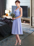 Hadley A-Line V-neck Tea-Length Chiffon Bridesmaid Dress With Ruffle STAP0013125