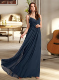 Martha A-Line V-neck Floor-Length Bridesmaid Dress With Lace STAP0013127