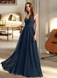 Martha A-Line V-neck Floor-Length Bridesmaid Dress With Lace STAP0013127