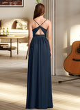 Martha A-Line V-neck Floor-Length Bridesmaid Dress With Lace STAP0013127