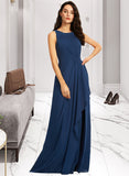 Rose A-Line Scoop Neck Floor-Length Bridesmaid Dress With Split Front STAP0013128