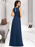 Rose A-Line Scoop Neck Floor-Length Bridesmaid Dress With Split Front STAP0013128