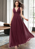 Keira A-Line V-neck Floor-Length Chiffon Bridesmaid Dress With Ruffle Lace STAP0013129