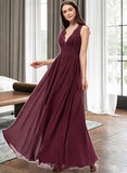 Keira A-Line V-neck Floor-Length Chiffon Bridesmaid Dress With Ruffle Lace STAP0013129