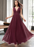 Keira A-Line V-neck Floor-Length Chiffon Bridesmaid Dress With Ruffle Lace STAP0013129