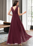 Keira A-Line V-neck Floor-Length Chiffon Bridesmaid Dress With Ruffle Lace STAP0013129