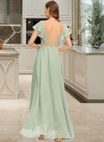 Breanna A-Line V-neck Asymmetrical Chiffon Bridesmaid Dress With Cascading Ruffles STAP0013130