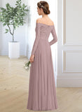 Sam A-Line Off-the-Shoulder Floor-Length Chiffon Lace Bridesmaid Dress With Split Front STAP0013131