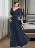 Alyson A-Line V-neck Floor-Length Chiffon Bridesmaid Dress With Ruffle Bow(s) STAP0013132