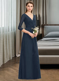 Alyson A-Line V-neck Floor-Length Chiffon Bridesmaid Dress With Ruffle Bow(s) STAP0013132