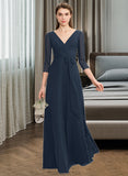 Alyson A-Line V-neck Floor-Length Chiffon Bridesmaid Dress With Ruffle Bow(s) STAP0013132