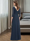 Alyson A-Line V-neck Floor-Length Chiffon Bridesmaid Dress With Ruffle Bow(s) STAP0013132