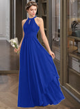 Ashly A-Line Scoop Neck Floor-Length Chiffon Bridesmaid Dress With Ruffle STAP0013133