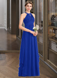 Ashly A-Line Scoop Neck Floor-Length Chiffon Bridesmaid Dress With Ruffle STAP0013133