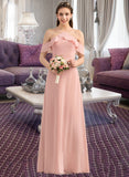 Scarlet A-Line V-neck Floor-Length Chiffon Bridesmaid Dress With Bow(s) Cascading Ruffles STAP0013134