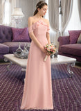 Scarlet A-Line V-neck Floor-Length Chiffon Bridesmaid Dress With Bow(s) Cascading Ruffles STAP0013134