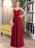 Madilyn A-Line V-neck Floor-Length Chiffon Bridesmaid Dress With Bow(s) STAP0013135