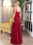 Madilyn A-Line V-neck Floor-Length Chiffon Bridesmaid Dress With Bow(s) STAP0013135