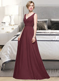 Jada A-Line V-neck Floor-Length Chiffon Bridesmaid Dress With Ruffle Lace Beading Sequins STAP0013136