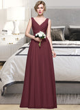 Jada A-Line V-neck Floor-Length Chiffon Bridesmaid Dress With Ruffle Lace Beading Sequins STAP0013136