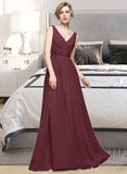 Jada A-Line V-neck Floor-Length Chiffon Bridesmaid Dress With Ruffle Lace Beading Sequins STAP0013136