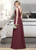 Jada A-Line V-neck Floor-Length Chiffon Bridesmaid Dress With Ruffle Lace Beading Sequins STAP0013136