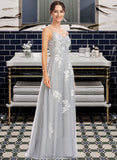 Melanie A-Line V-neck Floor-Length Bridesmaid Dress With Lace STAP0013140