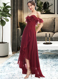 Aimee A-Line Off-the-Shoulder Asymmetrical Bridesmaid Dress With Ruffle Split Front STAP0013141