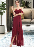 Aimee A-Line Off-the-Shoulder Asymmetrical Bridesmaid Dress With Ruffle Split Front STAP0013141