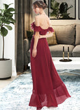 Aimee A-Line Off-the-Shoulder Asymmetrical Bridesmaid Dress With Ruffle Split Front STAP0013141