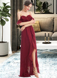 Aimee A-Line Off-the-Shoulder Asymmetrical Bridesmaid Dress With Ruffle Split Front STAP0013141