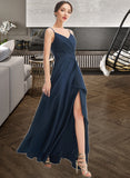 Dania A-Line V-neck Floor-Length Bridesmaid Dress With Split Front Pockets STAP0013142