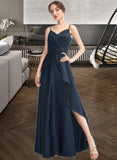 Dania A-Line V-neck Floor-Length Bridesmaid Dress With Split Front Pockets STAP0013142