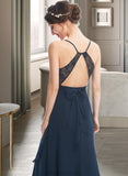 Cynthia A-Line V-neck Asymmetrical Bridesmaid Dress With Lace Bow(s) STAP0013143