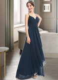 Cynthia A-Line V-neck Asymmetrical Bridesmaid Dress With Lace Bow(s) STAP0013143