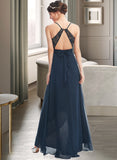 Cynthia A-Line V-neck Asymmetrical Bridesmaid Dress With Lace Bow(s) STAP0013143