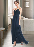 Cynthia A-Line V-neck Asymmetrical Bridesmaid Dress With Lace Bow(s) STAP0013143