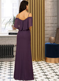 Kate Sheath/Column Off-the-Shoulder Floor-Length Chiffon Bridesmaid Dress With Split Front STAP0013144