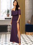 Kate Sheath/Column Off-the-Shoulder Floor-Length Chiffon Bridesmaid Dress With Split Front STAP0013144