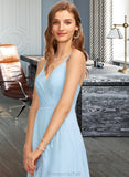 Novia A-Line V-neck Asymmetrical Chiffon Bridesmaid Dress With Cascading Ruffles STAP0013145