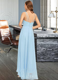 Novia A-Line V-neck Asymmetrical Chiffon Bridesmaid Dress With Cascading Ruffles STAP0013145