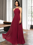 Anabel A-Line Scoop Neck Square Neckline Floor-Length Chiffon Bridesmaid Dress STAP0013146