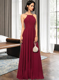 Anabel A-Line Scoop Neck Square Neckline Floor-Length Chiffon Bridesmaid Dress STAP0013146